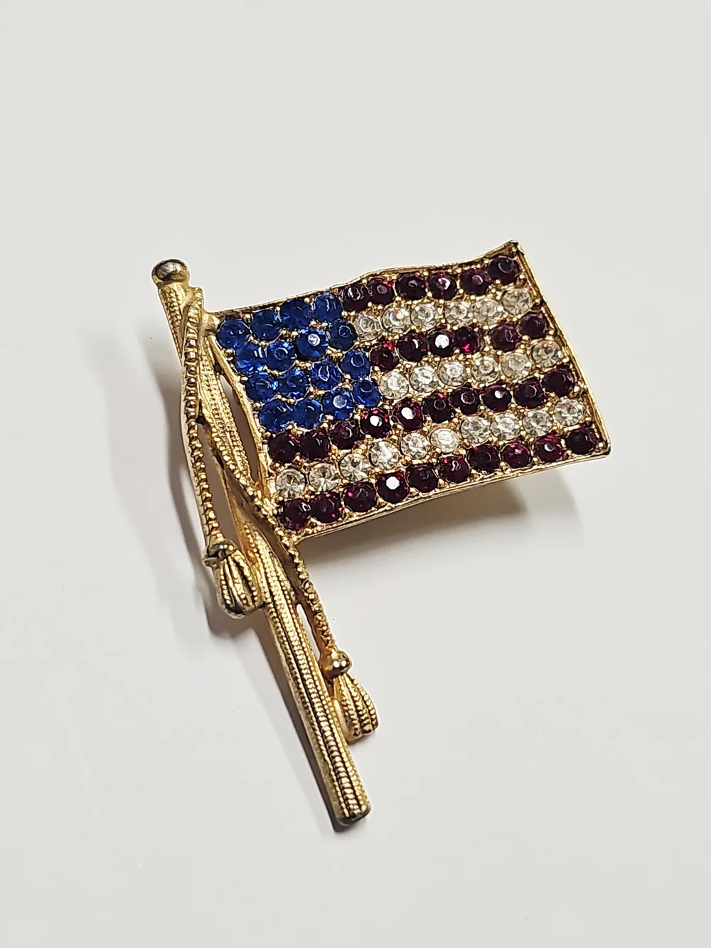 Gold-tone American Flag Pin With Red White & Blue Crystals